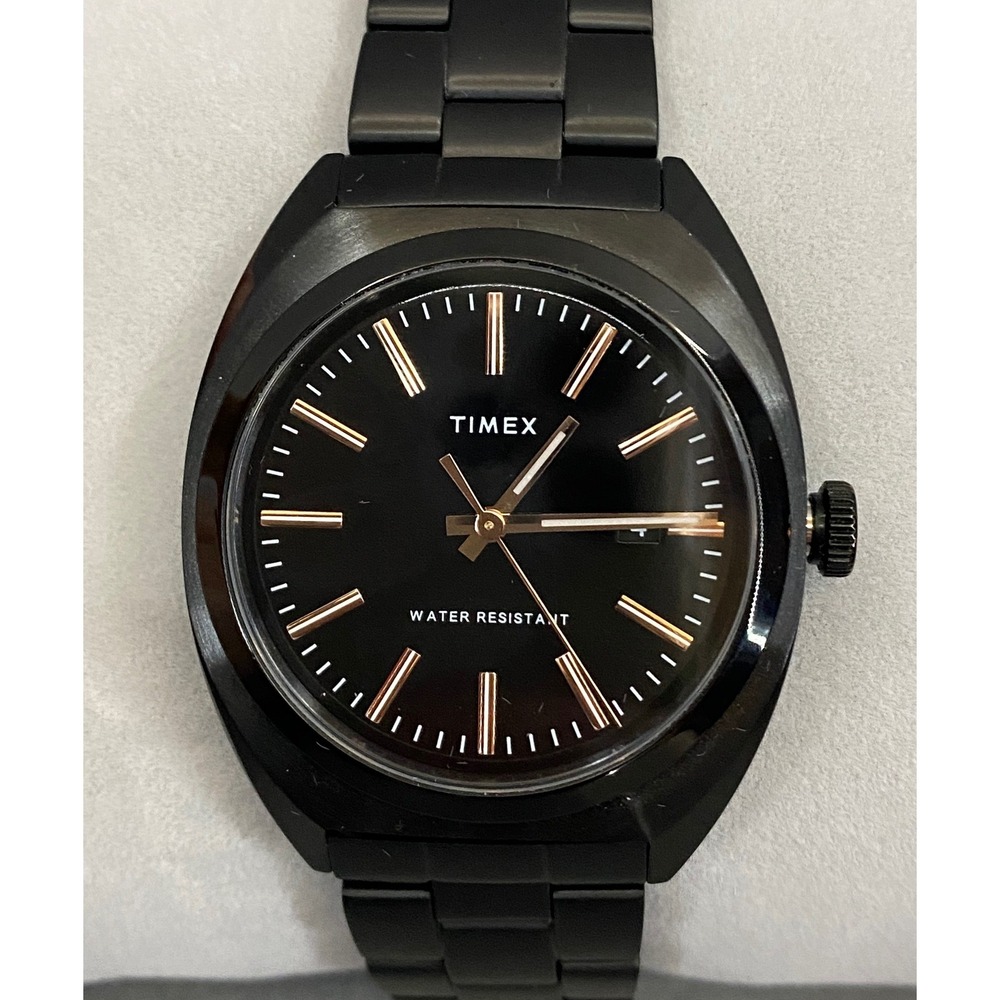 Timex Milano Men Black Stainless Steel w/ Rose Gold Tone Watch TW2U15800 50M